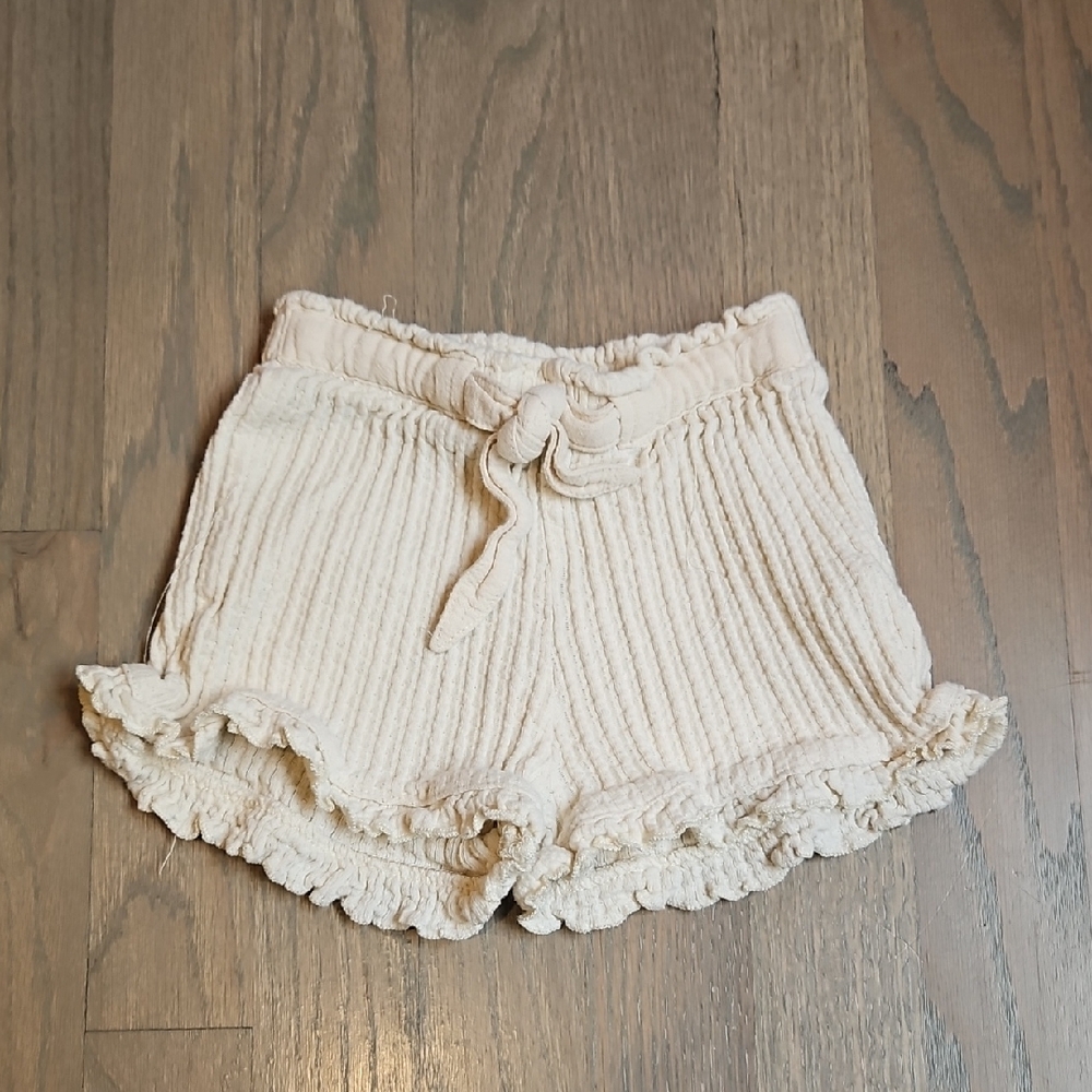 Cream Ruffle Knit Women Shorts